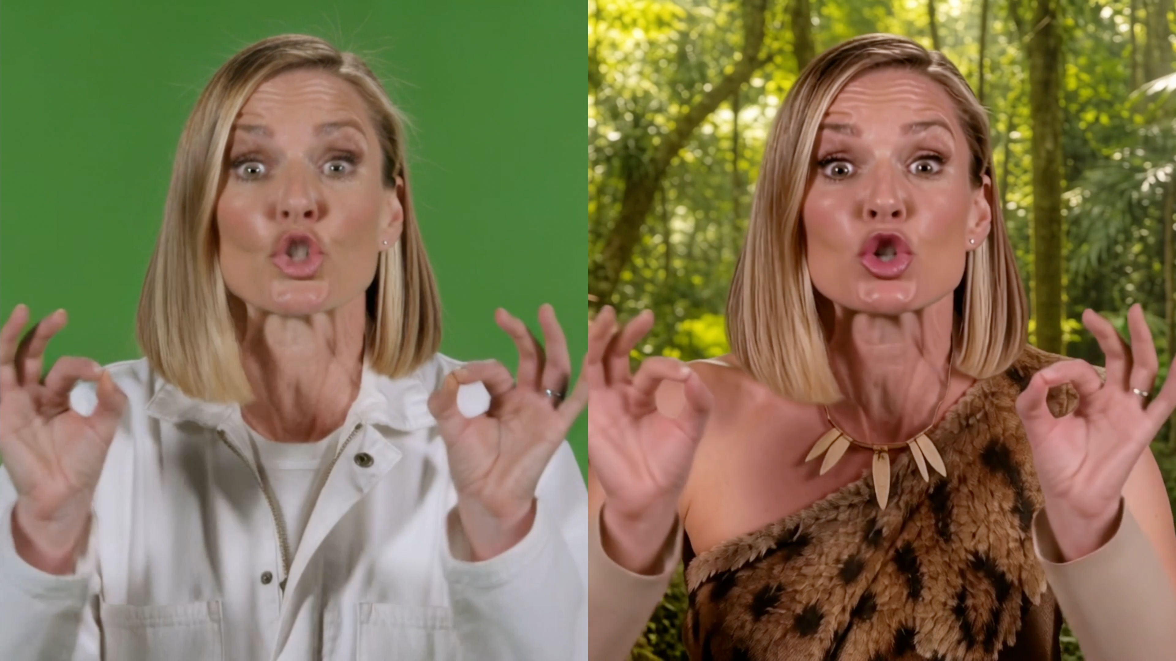 A source-and-result comparison from Beeble's SwitchX 2.0 lip-sync demonstration.