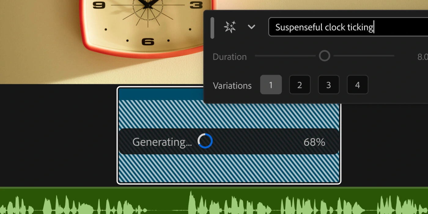 Adobe audio generation on a timeline